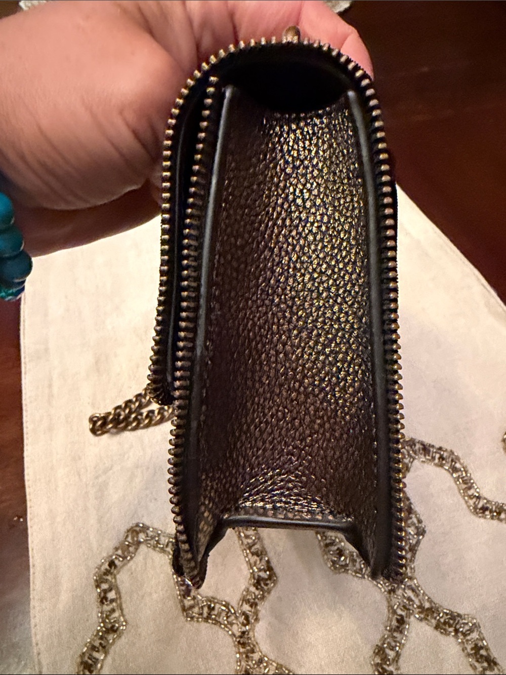 Kurt Geiger Velvet /Leather Chain Shoulder Bag with Gold Hardware - Picture 6 of 9